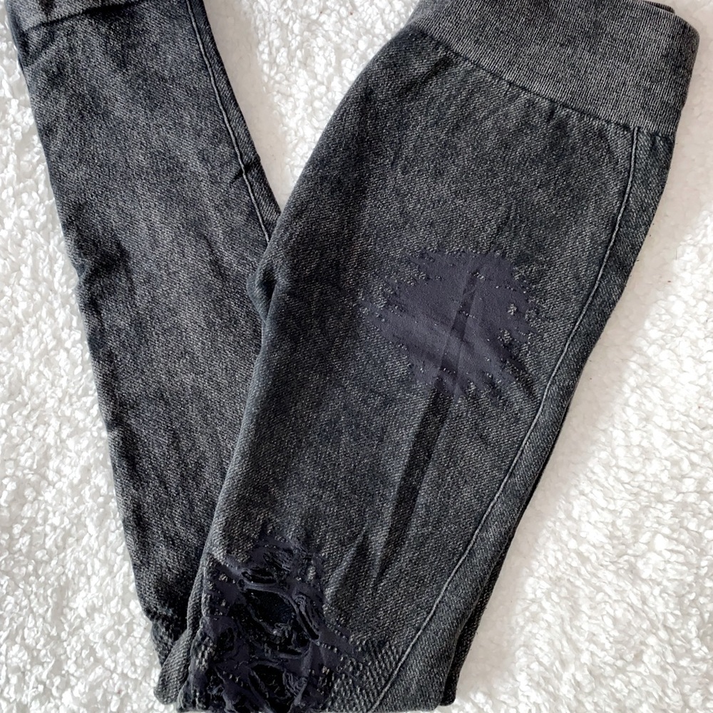 O/S Nikibiki black acid washed distressed leggings